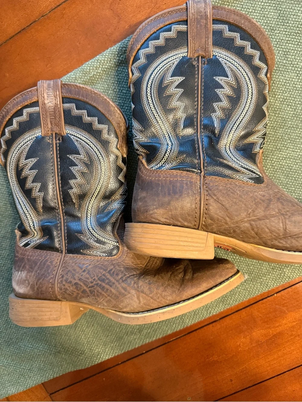 Kids Brown Western Cowboy Boots with Embroidered Black Shaft